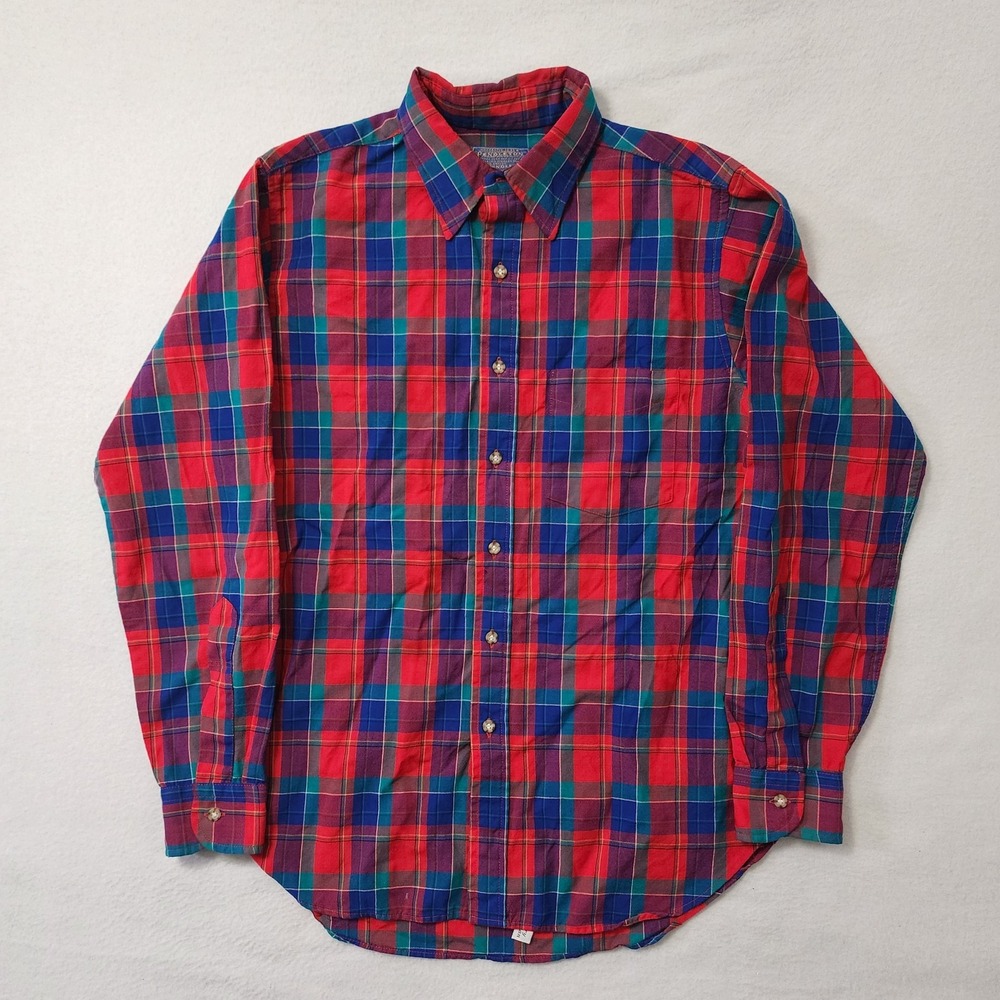 Vintage Pendleton Shirt Mens Medium Colorful Plaid Wool Button USA Sir Pendleton